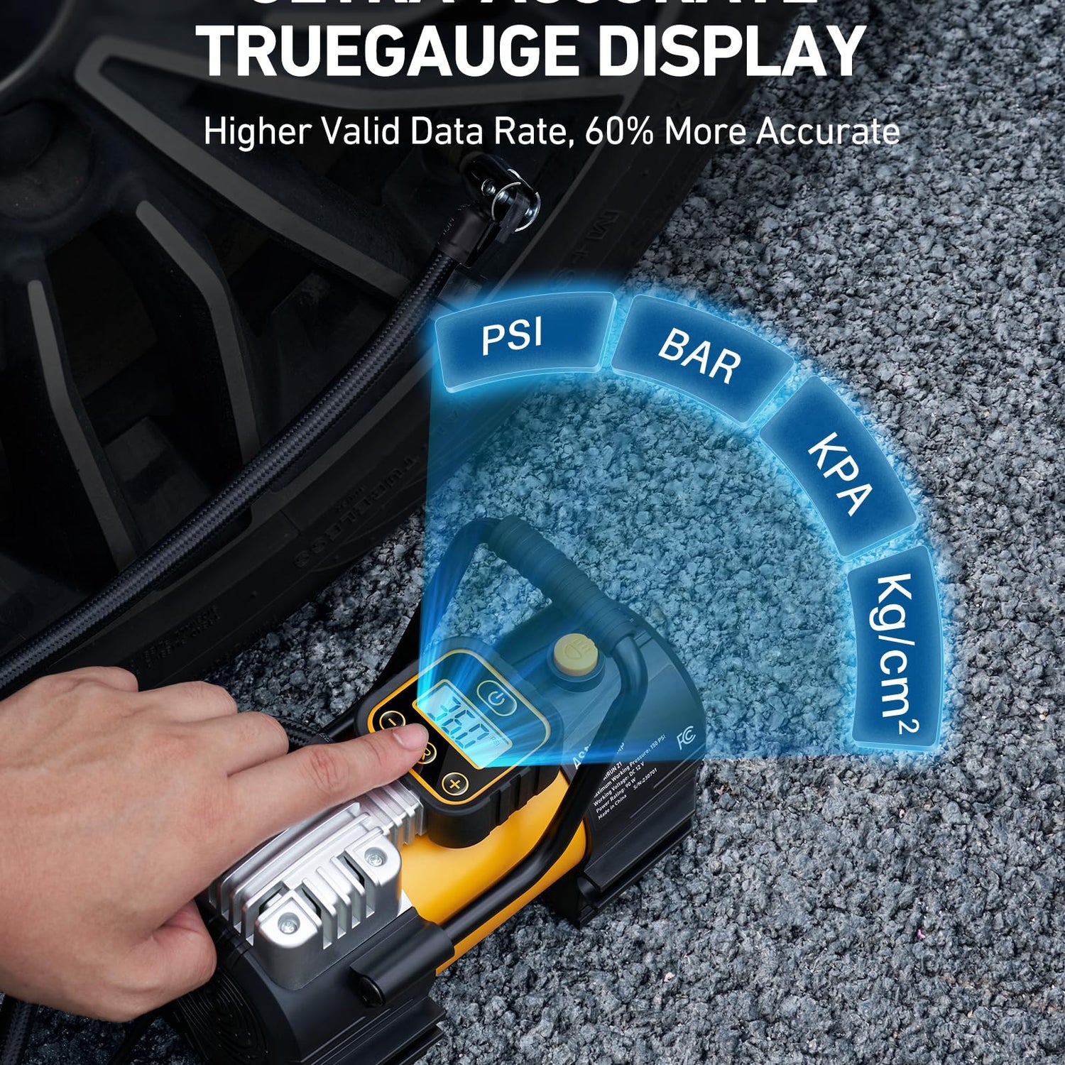 AstroAI Tire Inflator Portable Air Compressor (Up to 150 PSI) Tire Pump for Car 12V DC Digital Air Pump with 12 LEDs Super Bright Light for Bicycle, AstroAI