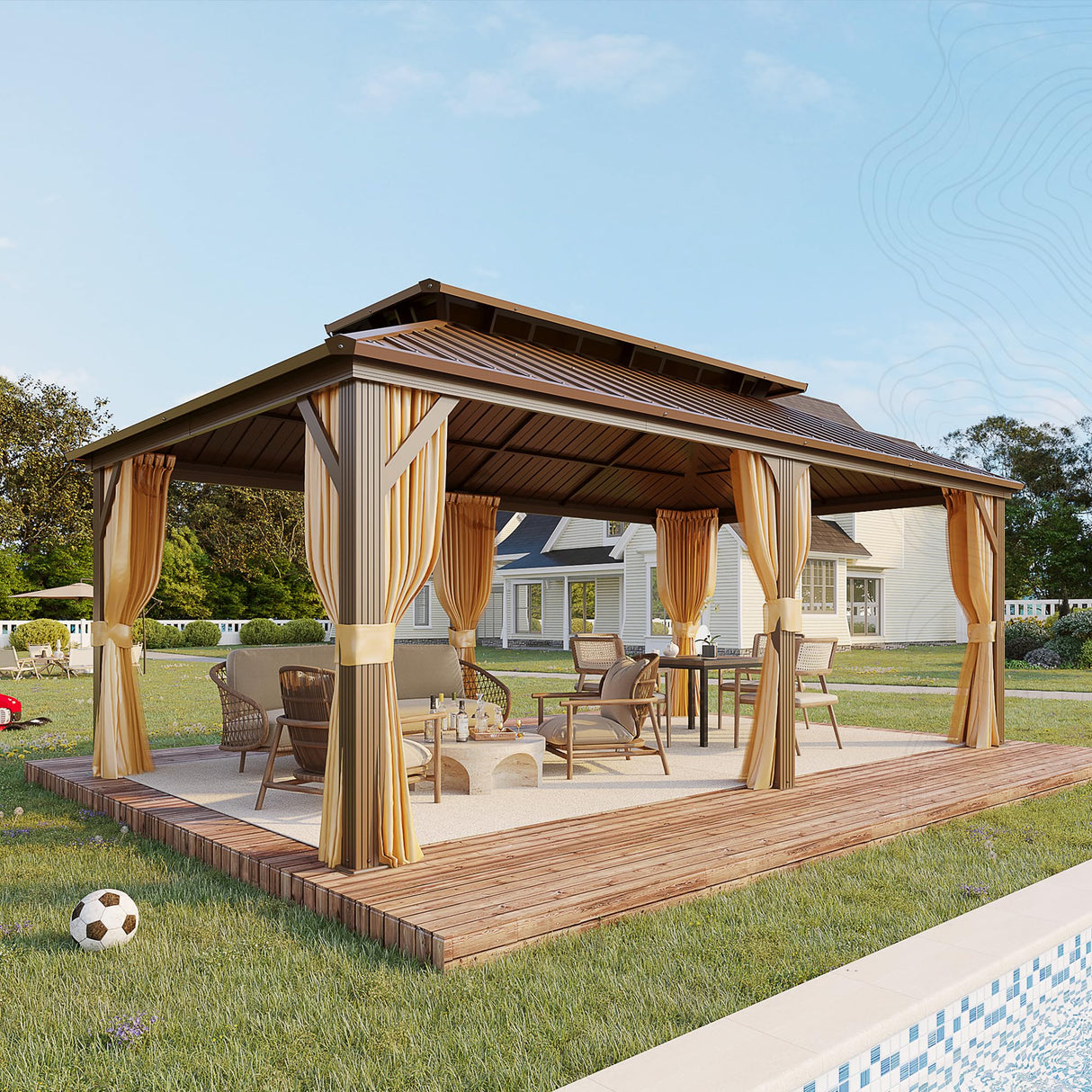 YOLENY 12' x 20' Gazebo, Hardtop Gazebo with Galvanized Steel Roof, Double Roof Gazebo with Aluminum Frame, Outdoor Gazebo with Curtains and YOLENY