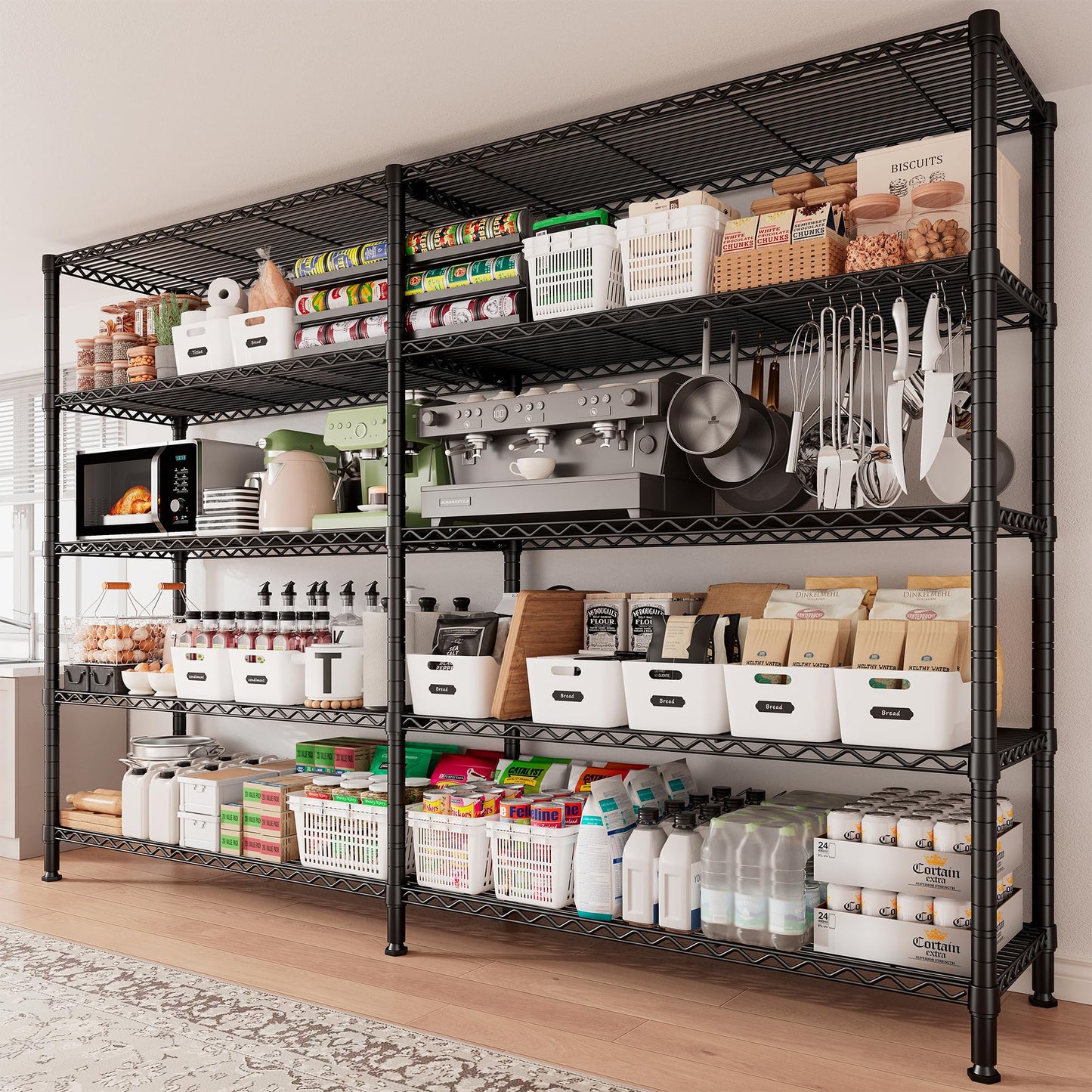 REIBII 69" W Storage Shelves,Wire Shelving Load 1600LB Metal Shelves for Storage 5-Tier Heavy Duty Shelving Unit with Shelf Adjustable Garage - WoodArtSupply