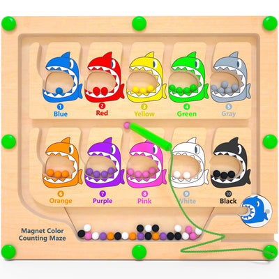 DUKVSG Magnetic Color & Number Maze, Montessori Counting Matching Toys, Wooden Magnet Maze Board Game Fine Motor Skills Toys for 3 4 5 Years Old