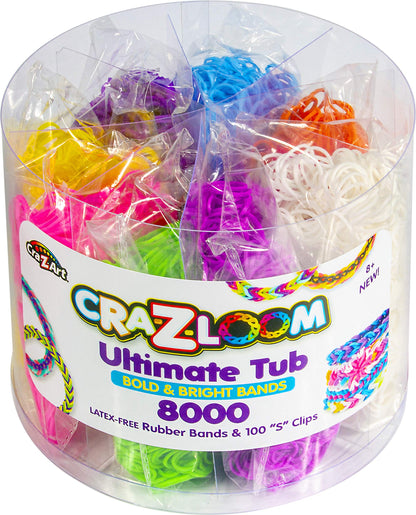 Cra Z Art Cra-Z-Loom Ultimate Tub 8000 Latex Free Rubber Bands and 100 “S” Clips for Making Crafts in Bold and Bright Colors, multi - WoodArtSupply