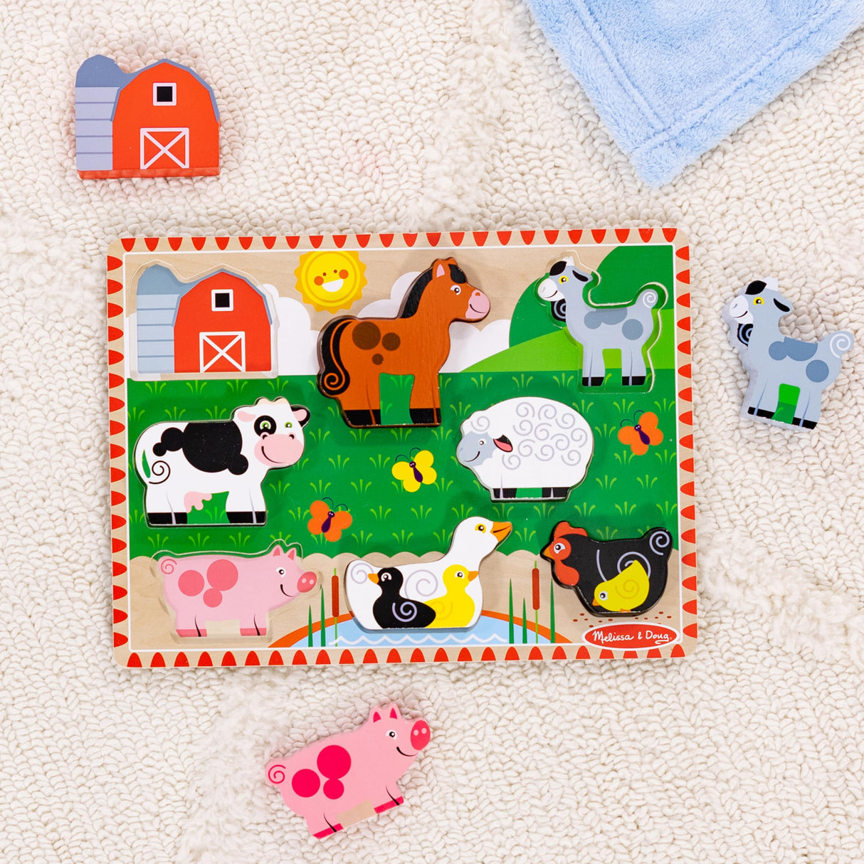Melissa & Doug Farm Wooden Chunky Puzzle (8 pcs) - Farm Animal Toys For Kids, Wooden Puzzles For Toddlers Ages 2+ - FSC-Certified Materials Melissa & Doug