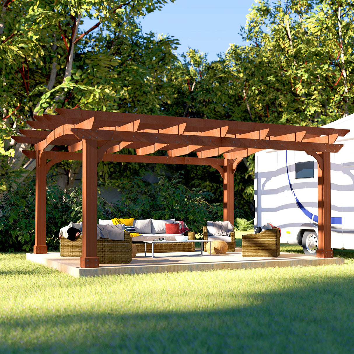 VEIKOU 10' x 12' Pergola, Patio Pergola with Solid Structure, Wood Cedar Pergolas and Gazebos with Arched Top for Deck Backyard Grill Party Garden VEIKOU