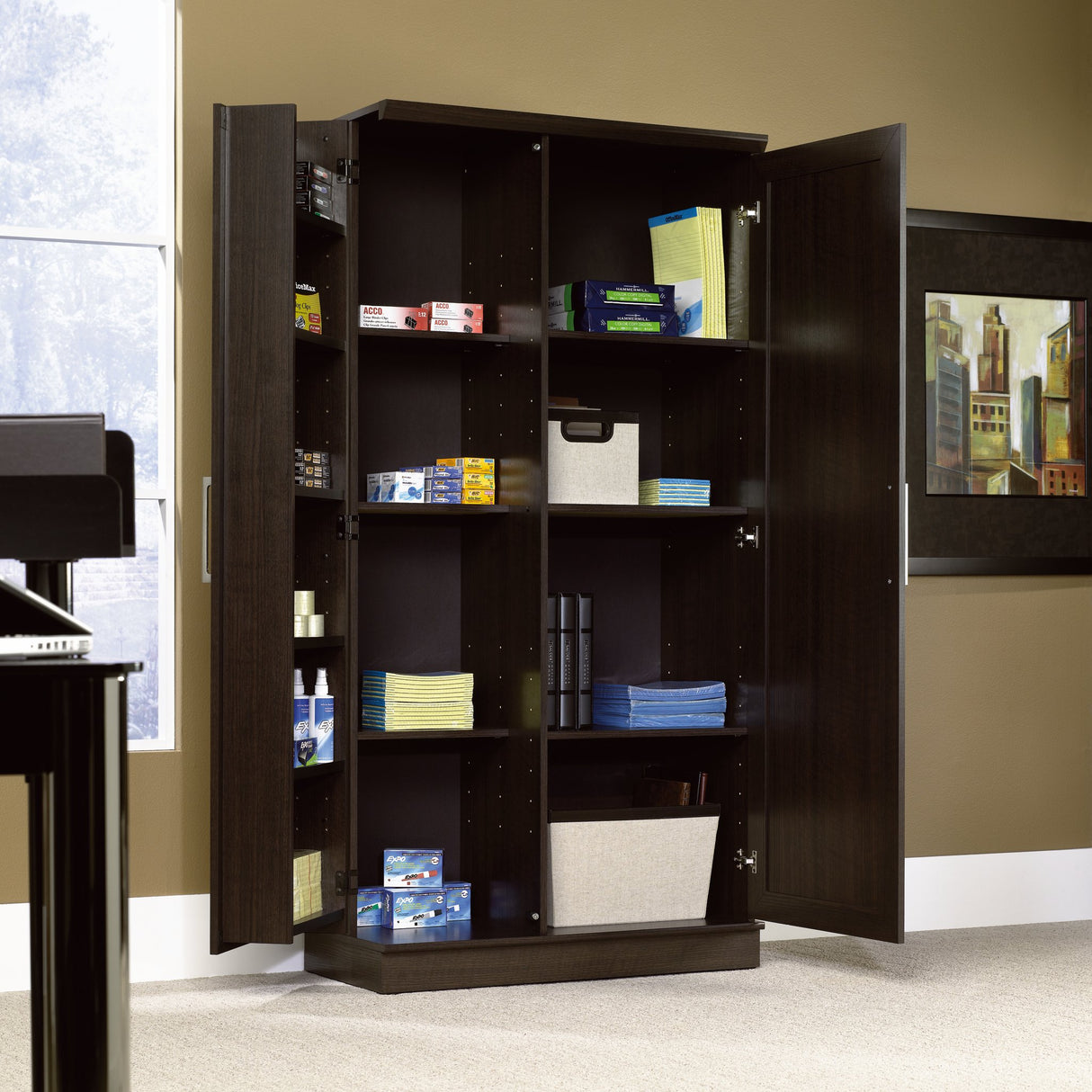 Sauder HomePlus Storage Pantry cabinets, L: 35.35" x W: 17.01" x H: 71.18", Dakota Oak finish Sauder