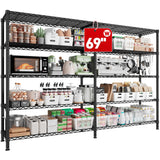 REIBII 69" W Storage Shelves,Wire Shelving Load 1600LB Metal Shelves for Storage 5-Tier Heavy Duty Shelving Unit with Shelf Adjustable Garage REIBII