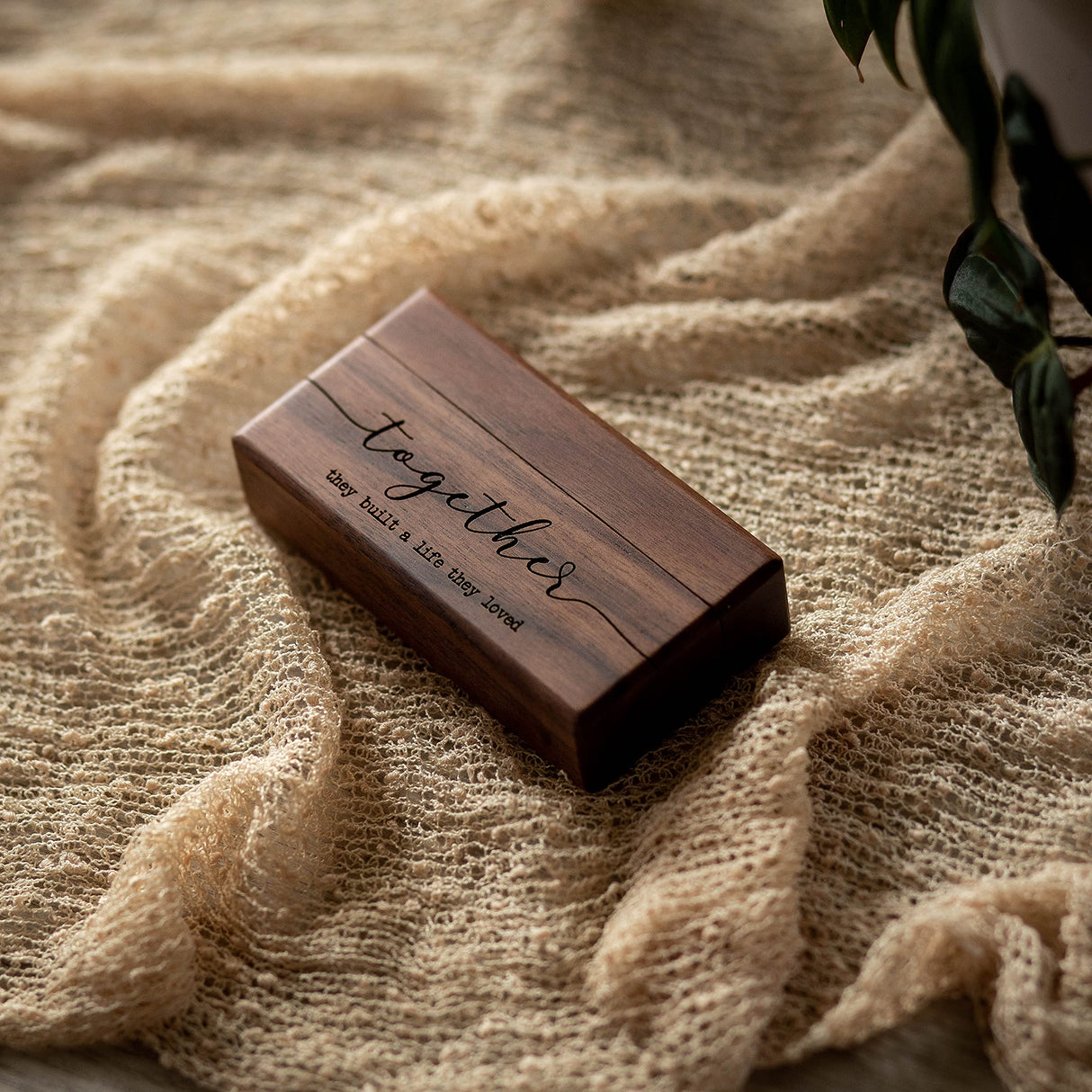 MUUJEE Together Double Ring Box - Engraved Slim Wooden Ring Case Box for Wedding Ceremony Engagement Proposal Ring Bearer Box - Anniversary Birthday MUUJEE