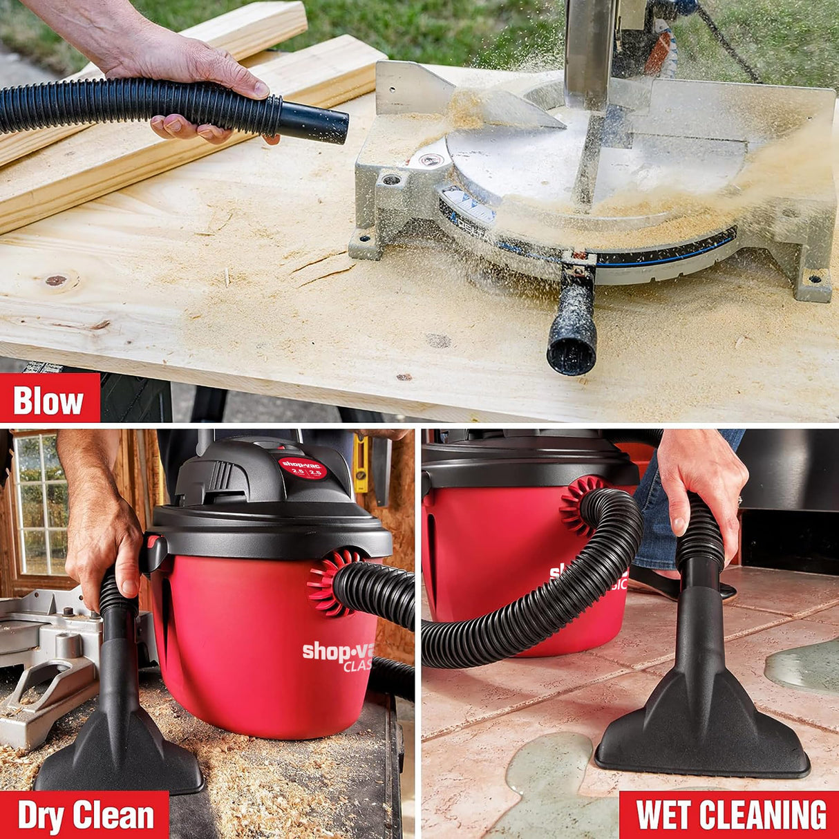 Shop-Vac 2.5 Gallon 2.5 Peak HP Wet/Dry Vacuum, Portable Compact Shop Vacuum with Collapsible Handle Wall Bracket & Multifunctional Attachments for Shop-Vac