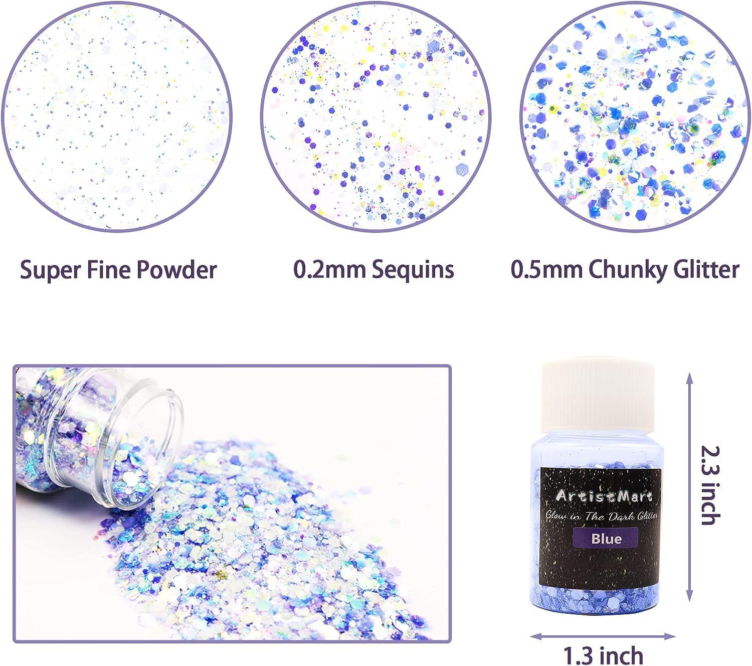 Glow in the Dark Glitter, 12 Colors Chunky Glitter for Tumblers, High Luminous Holographic Glitter for Resin Crafts Epoxy Slime, Cosmetic Grade Nail WoodArtSupply