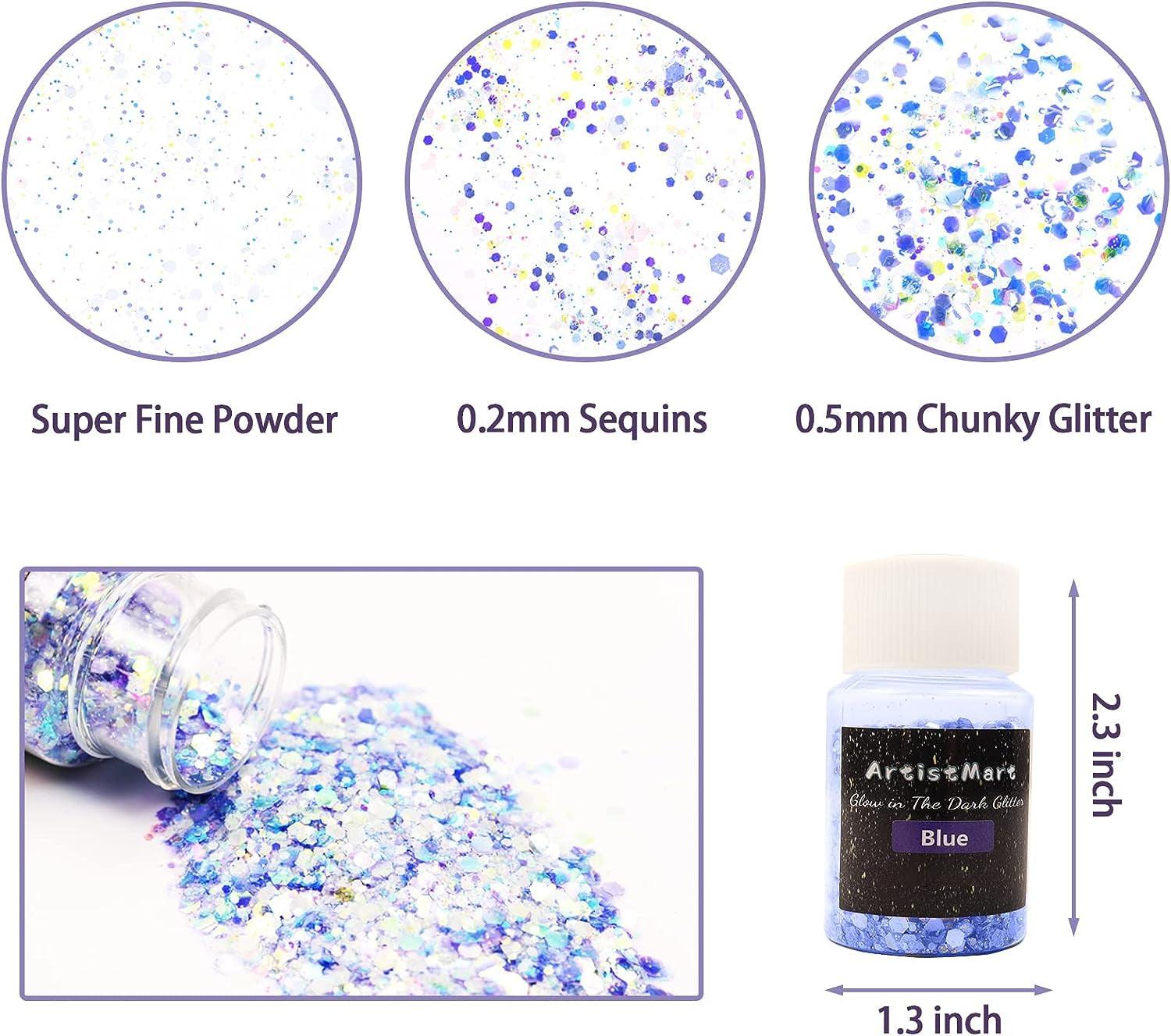 Glow in the Dark Glitter, 12 Colors Chunky Glitter for Tumblers, High Luminous Holographic Glitter for Resin Crafts Epoxy Slime, Cosmetic Grade Nail Glitter Set for Face Body Skin - WoodArtSupply