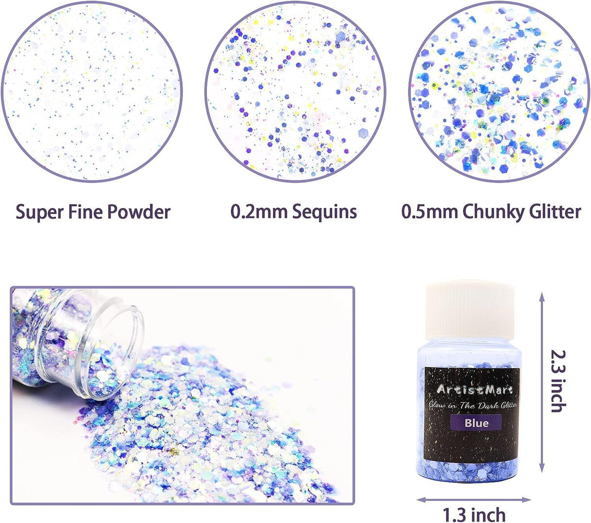 Glow in the Dark Glitter, 12 Colors Chunky Glitter for Tumblers, High Luminous Holographic Glitter for Resin Crafts Epoxy Slime, Cosmetic Grade Nail WoodArtSupply
