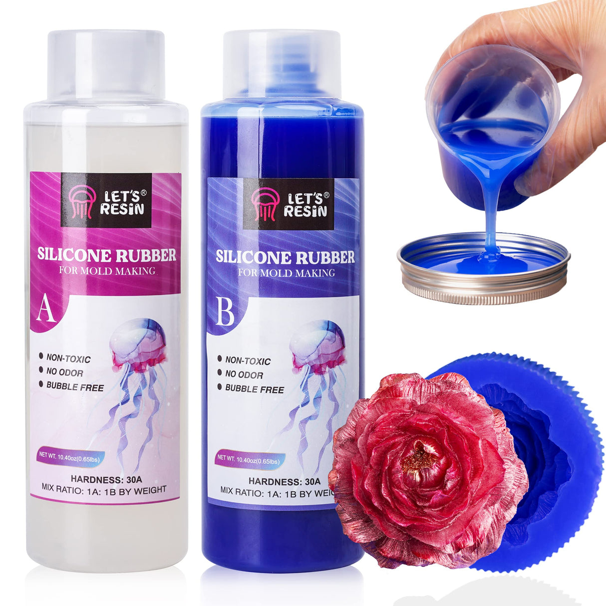 LET'S RESIN Silicone Molds Making Kit 30A, Blue Silicone for Making Molds,2 Part Molding Silicone, Liquid Silicone Rubber Mixing Ratio 1:1 - Ideal LET'S RESIN