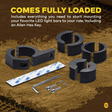 Off-Road Light Mounting Bracket Bar Clamp Kits [1"/1.5"/1.75"/2" Inch] [Horizontal Bar] [Aluminium] [2 Units] Bull Roll Cage Clamps Mount For ATV UTV LAMPHUS