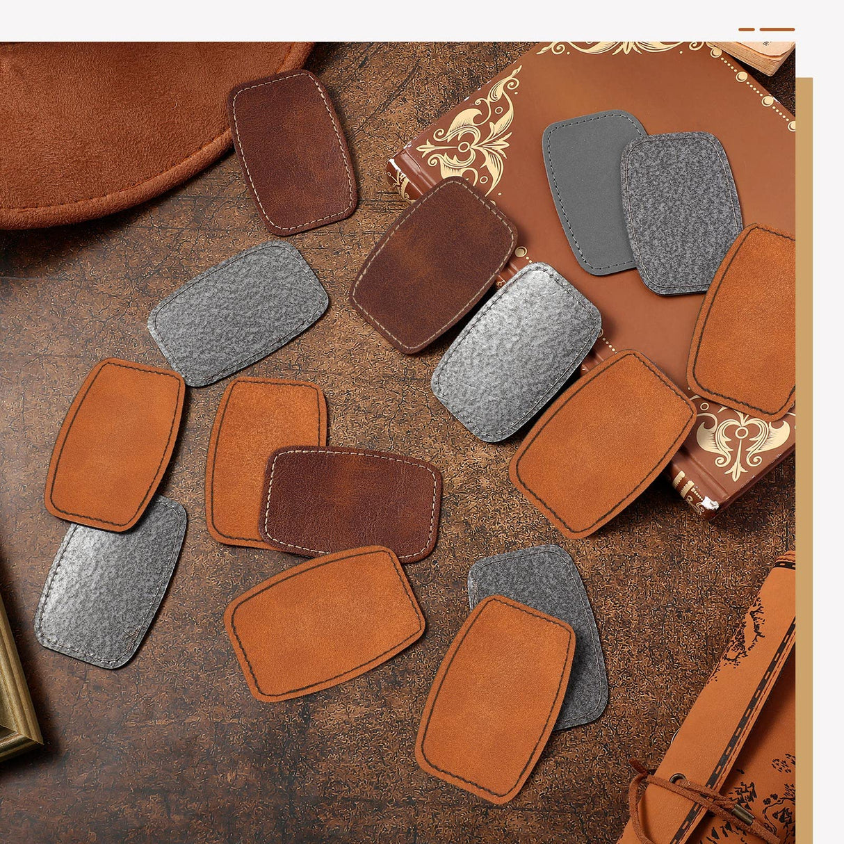 60 Pcs Blank Leatherette Hat Patches with Adhesive Rustic Leatherette Rounded Rectangle Patch Faux Leather Patches for Hats Costumes Fabric Repair Dunzy