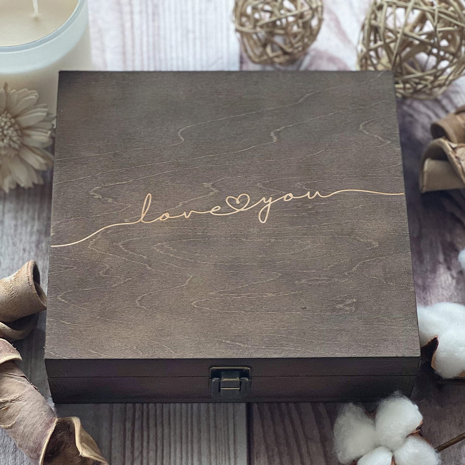 Love You Memory Wooden Gifts for Girls Unique Wedding Gifts Laser Engraving Wood Anniversary Box 21st Birthday Gift for Her 8.5 x 8 x 2.5 in (Size 2 MadeInSunState