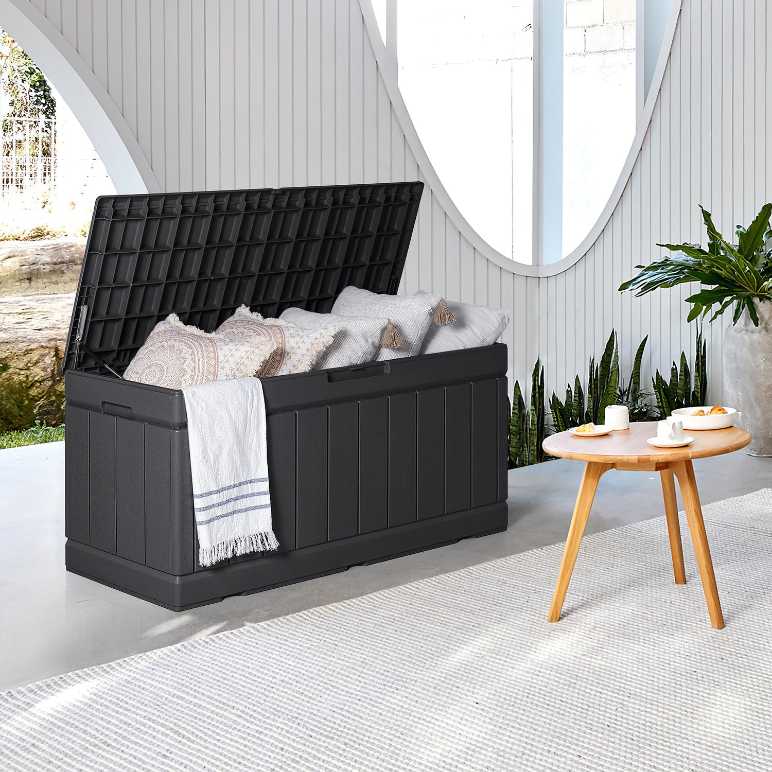 Homall 85 Gallon Large Resin Deck Box Waterproof Outdoor Storage with Padlock Indoor Outdoor Organization and Storage Container for Patio Furniture Homall