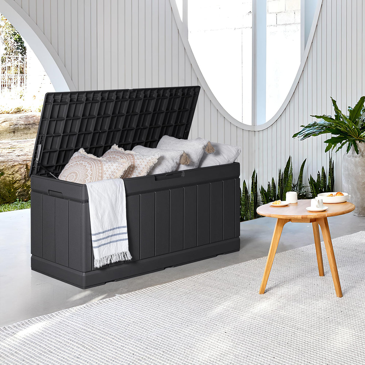 Homall 85 Gallon Large Resin Deck Box Waterproof Outdoor Storage with Padlock Indoor Outdoor Organization and Storage Container for Patio Furniture Homall