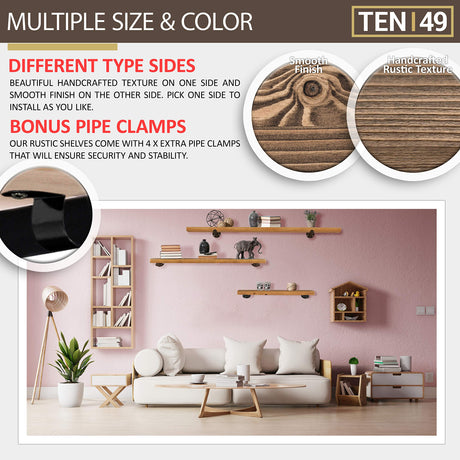 TEN49 Espresso Industrial Pipe Floating Wood Shelf - 36" Rustic Decor TEN49