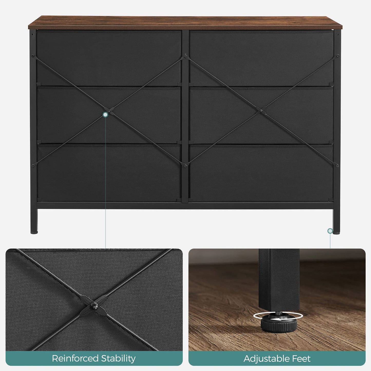 SONGMICS Dresser for Bedroom, Storage Organizer Unit with 6 Fabric Drawers, Steel Frame, for -Living -Room, Entryway, 6 drawers Brown + Black - WoodArtSupply