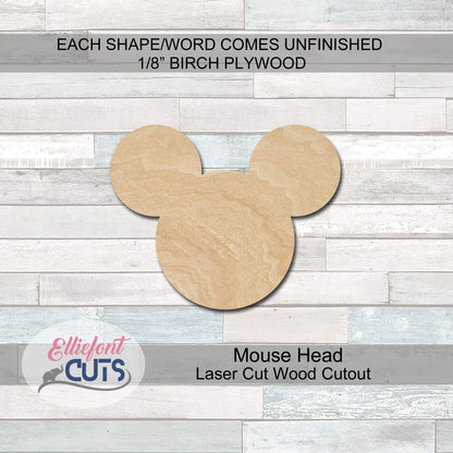 Mouse Head Wood Cutouts for crafts, Laser Cut Wood Shapes 5mm thick Baltic Birch Wood, Multiple Sizes Available - WoodArtSupply