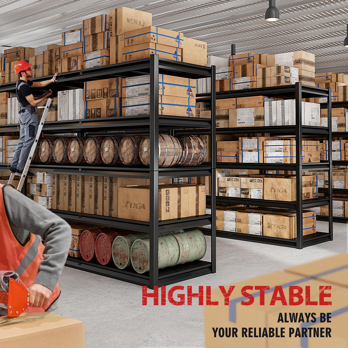 REIBII 55" W Garage Shelving, 3000LBS Garage Storage Shelves Heavy Duty Shelving Adjustable Metal Shelving Unit for Storage Rack Garage Shelves REIBII