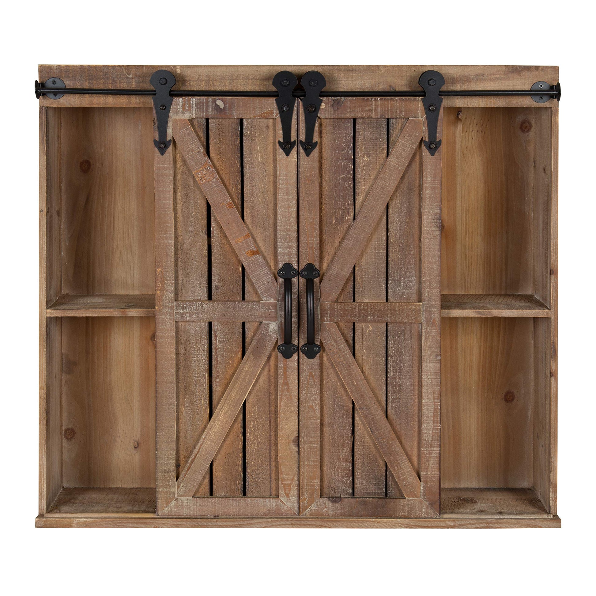 Kate and Laurel Cates Decorative Wood Wall Storage Cabinet with Two Sliding Barn Doors, Rustic Brown - WoodArtSupply