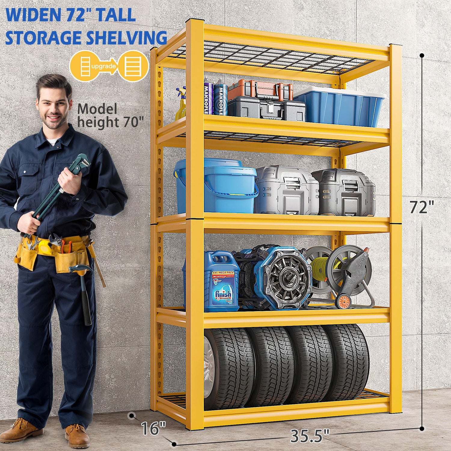 REIBII 72" H Garage Shelving Heavy Duty 2000LBS,Adjustable Garage Storage Shelves Metal Shelving Unit for Garage 5-Tier Heavy Duty Shelving REIBII