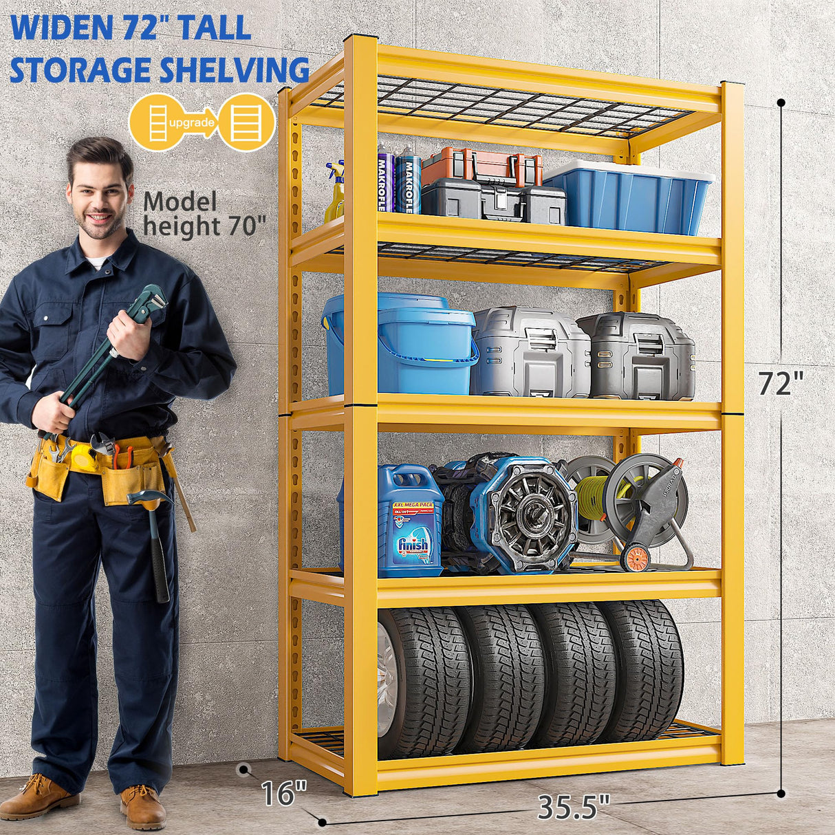 REIBII 72" H Garage Shelving Heavy Duty 2000LBS,Adjustable Garage Storage Shelves Metal Shelving Unit for Garage 5-Tier Heavy Duty Shelving REIBII