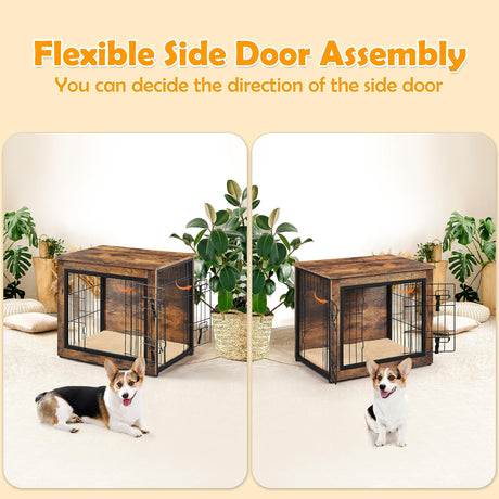 Yaheetech 27.5'' Dog Crate Furniture with Cushion Wooden Dog Crate with Double Doors/Adjustable Feet Side End Table for Small/Medium Dogs, 27.5" L x Yaheetech