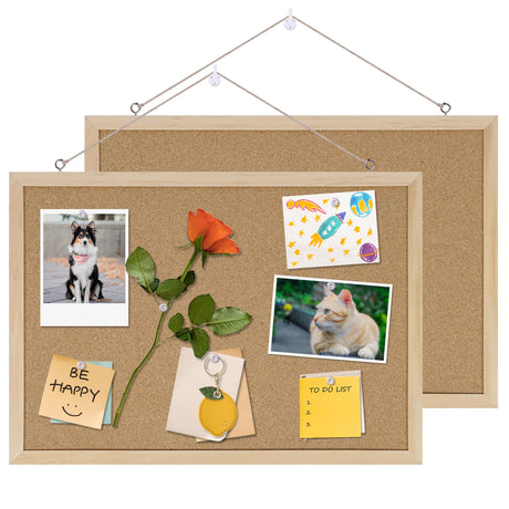 DAHAPYBOO Cork Board Bulletin Board 2Pack,17"X12" Cork Board for Office with Pin Oak Wood Boards,Hanging Corkboards for Office Home School Message DAHAPYBOO