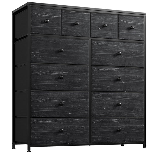 EnHomee Black Dresser for Bedroom with 12 Drawers, Bedroom Dresser with Wooden Top and Metal Frame, Tall Dressers & Chests of Drawers for Bedroom, - WoodArtSupply