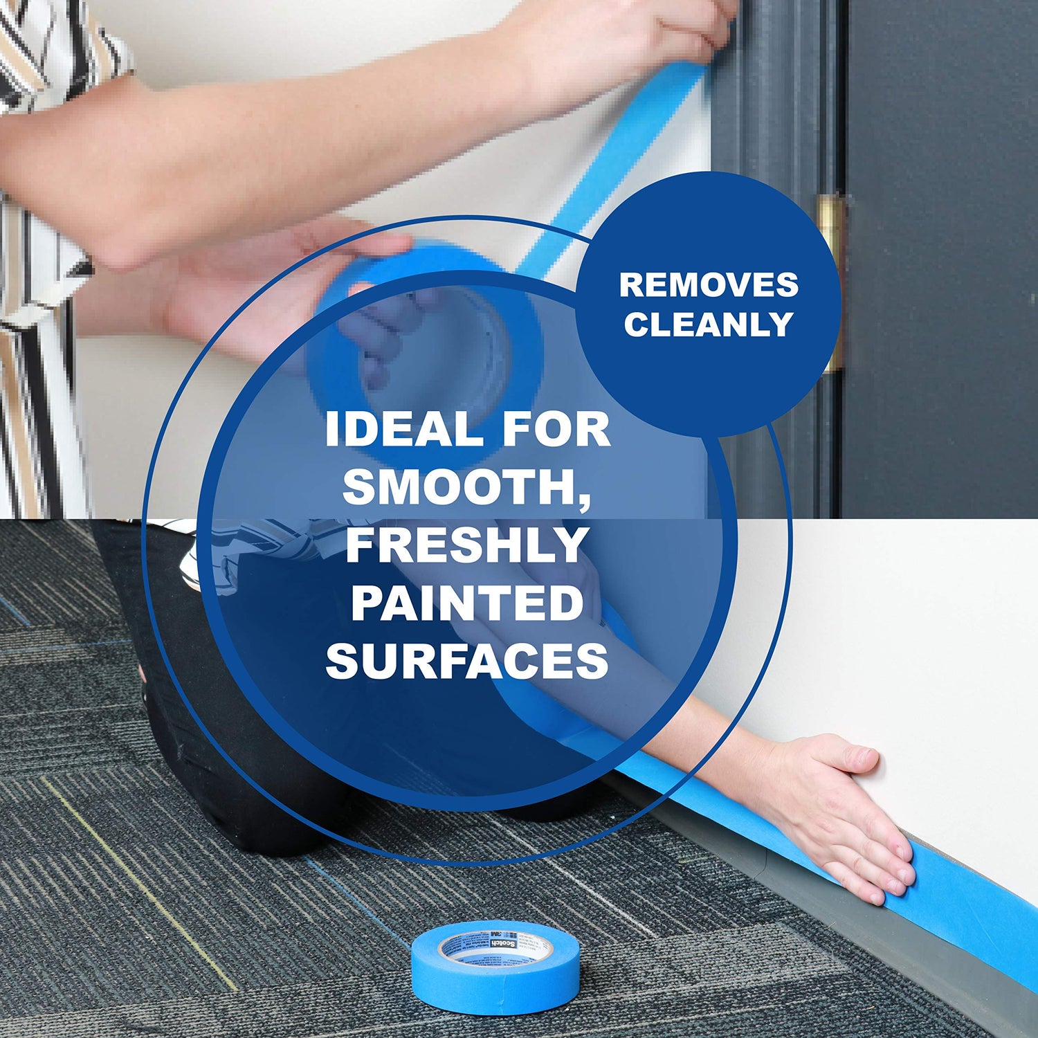 3M 2090 ScotchBlue Painters Tape - 0.25 in. (W) x 180 ft. (L) Masking Tape Roll for Medium Adhesion. Painting Wall Preparation TapeCase