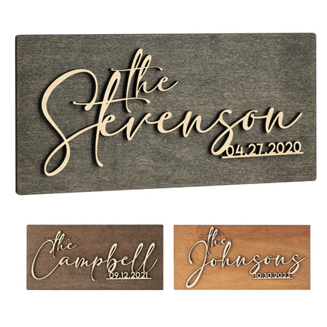 Personalized 3D Effect Family Name Sign, Custom Last Name Wood Sign with Date, 3 Colors, 2 Sizes, Custom Gift for Couples, Wedding Sign for Couples, VUBU GIFTS