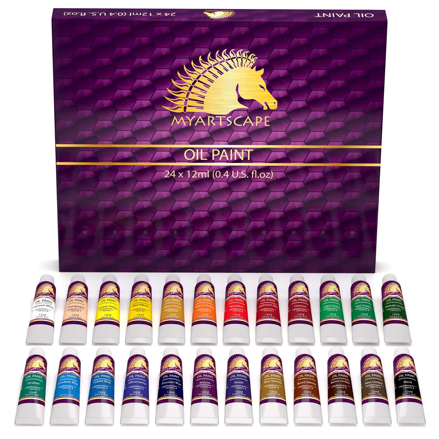 MyArtscape Supplies Paint Bundle - Oil Paint Set - 12ml x 24 Tubes - Lightfast - Heavy Body - Oil-based Colors - with Artist Quality Miniature Paint MyArtscape