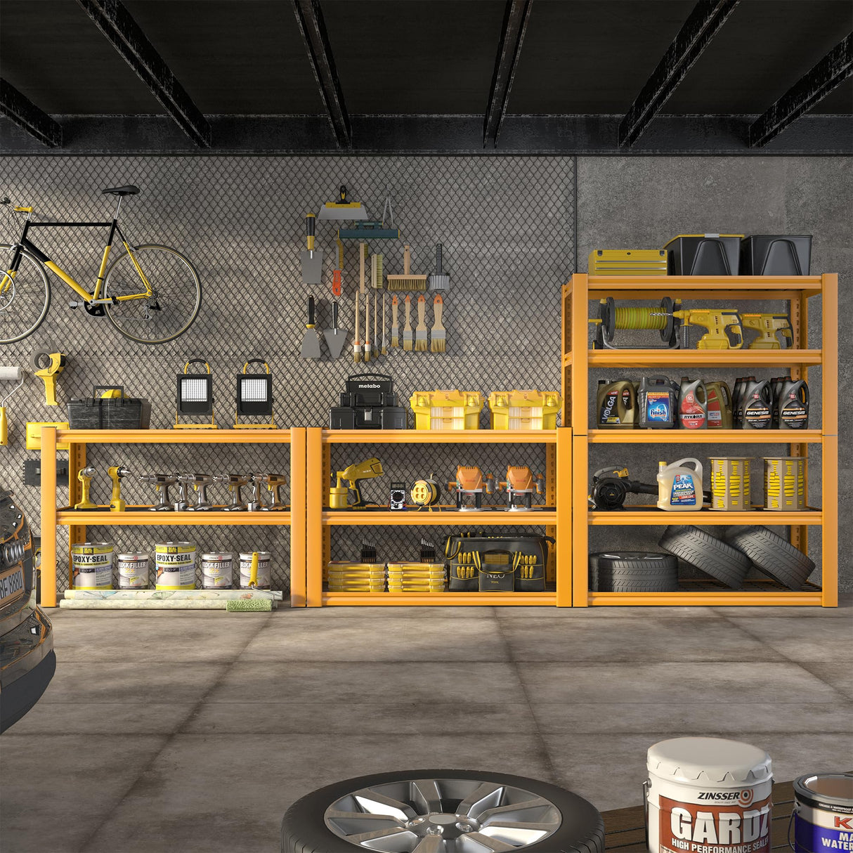 REIBII 72''H Garage Shelving Heavy Duty Loads 2000 LBS Garage Storage Shelves Heavy Duty Shelving 5 Tier Adjustable Metal Shelves for Storage Rack REIBII