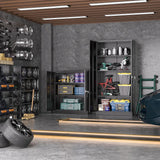 Greenvelly Metal Garage Cabinet, 42" H Locking Metal Storage Cabinet with 2 Doors and Adjustable Shelves, Black Steel File Cabinet for Home Office, Greenvelly