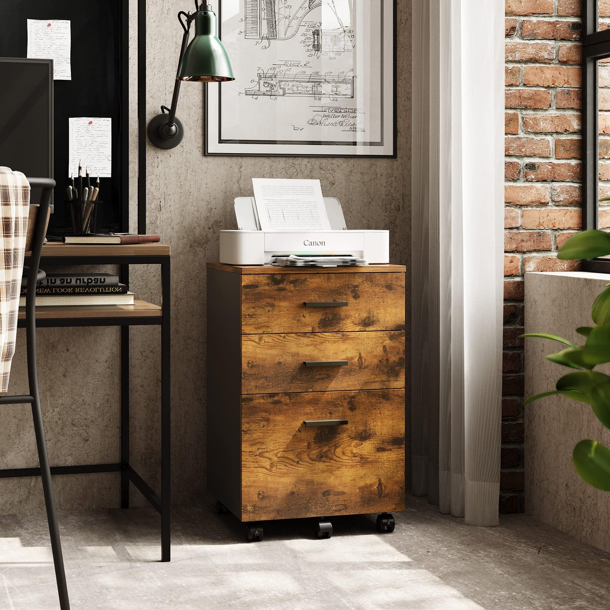 DEVAISE 3 Drawer Wood Mobile File Cabinet, Rolling Filing Cabinet for Letter/A4 Size, Rustic Brown DEVAISE