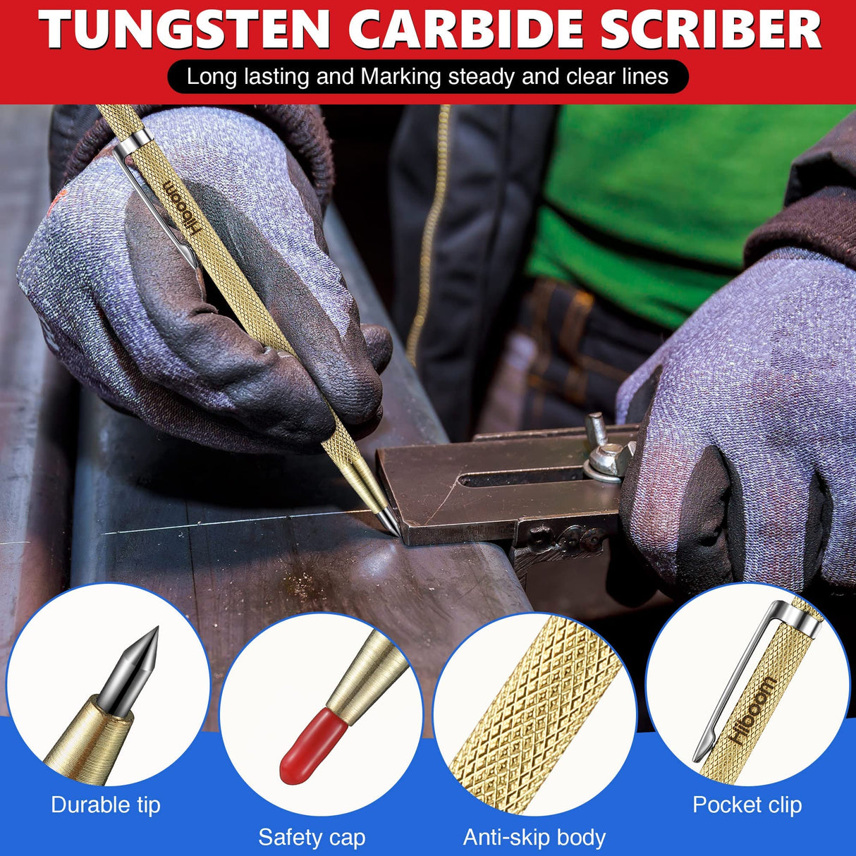 Hiboom 10 Pack Carpenter Pencil Set, 4 Colorful Solid Carpenter Pencils with Sharpener and Refills, Automatic Center Punch, Carbide Scribe Tool Kit Hiboom