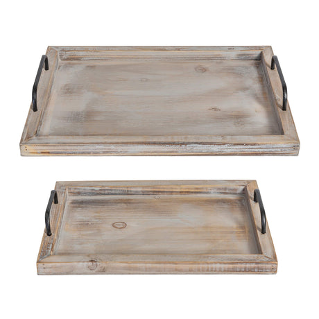 Besti Rustic Vintage Food Serving Trays (Set of 2) | Nesting Wooden Board with Metal Handles | Stylish Farmhouse Decor Serving Platters | Large: 15 Besti