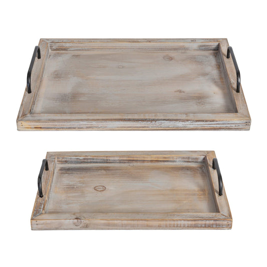 Besti Rustic Vintage Food Serving Trays (Set of 2) | Nesting Wooden Board with Metal Handles | Stylish Farmhouse Decor Serving Platters | Large: 15 - WoodArtSupply