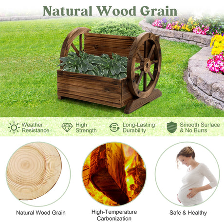 OIPRTGFJ Wooden Wagon Planter Box, Garden Planter with Wheels,Decorative Planter for Flowers Herbs Vegetables for Indoor & Outdoor Décor, Flower Cart OIPRTGFJ