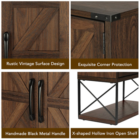 RUSTOWN Farmhouse Rustic Medicine Cabinet with Two Barn Door,Wood Wall Mounted 3-Tier Storage Cabinet with Adjustable Shelf and Towel Bar for RUSTOWN