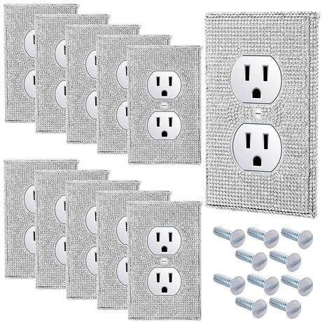 Kathfly 10 Pcs Silver Shiny Wall Plate Rhinestones Outlet Covers Decorative Bling Socket Covers for Outlets Glitter Wall Socket Cover for Room Home Kathfly