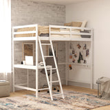 BizChair Twin Size Loft Bed Frame with Built-In Desk & Guard Rails - White BizChair