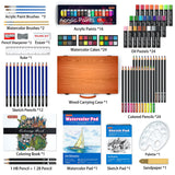 Shuttle Art 118 Piece Deluxe Art Set, Art Supplies in Wooden Case, Painting Drawing Art Kit with Acrylic Paint Pencils Oil Pastels Watercolor Cakes Shuttle Art