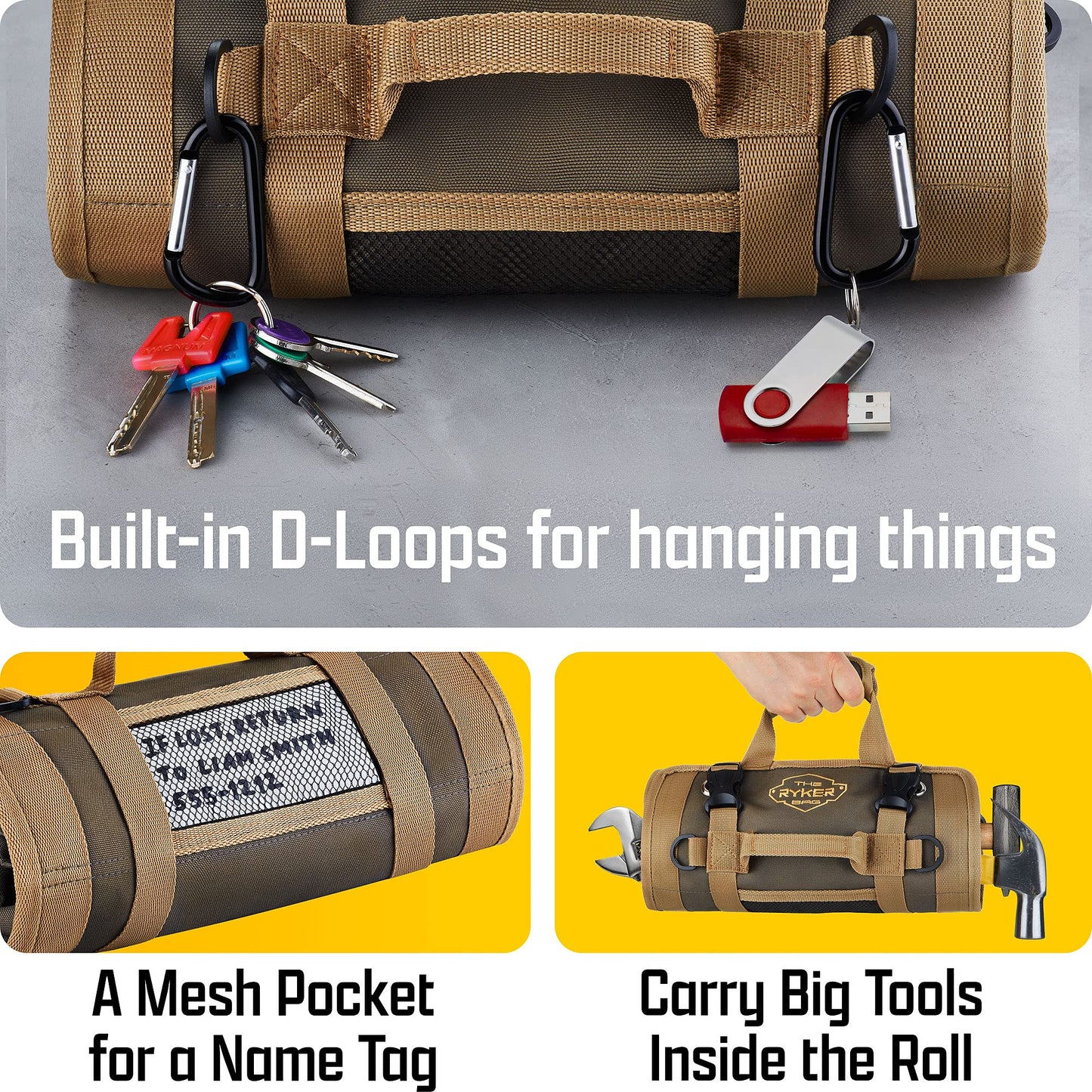 The Ryker Bag Tool Organizers - Small Tool Bag W/Detachable Pouches, Heavy Duty Roll Up Tool Bag Organizer : 6 Tool Pouches - Gifts for Dad Tool Roll