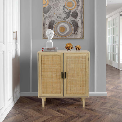Finnhomy Sideboard Buffet Kitchen Storage Cabinet with Rattan Decorated Doors, Dining Room, Hallway, Cupboard Console Table, Liquor / Accent Cabinet,