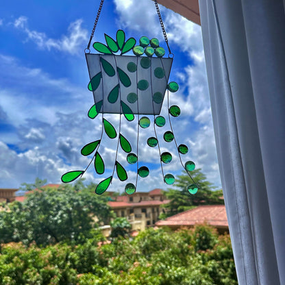 Galag Stained Glass Window Hanging - Suncatcher Stained Glass Kit Sun Catchers Indoor Window Stained Glass Plant | String of Pearls String of Tears