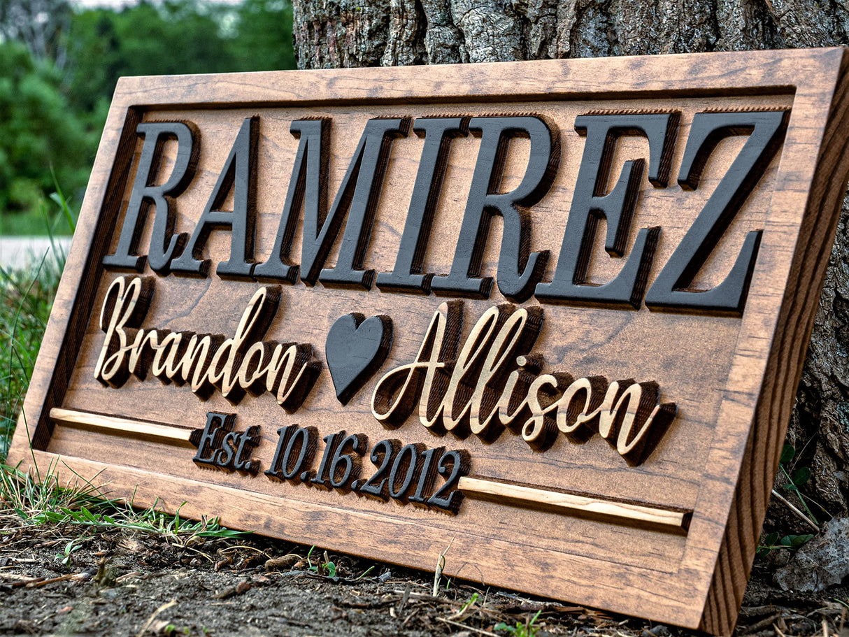 Bridal Shower Gift | Personalized Wedding Gift Last Name Established Sign | Anniversary Gift | Engagement Gifts | Valentines Day Gift | Wood Wedding 3D Woodworker