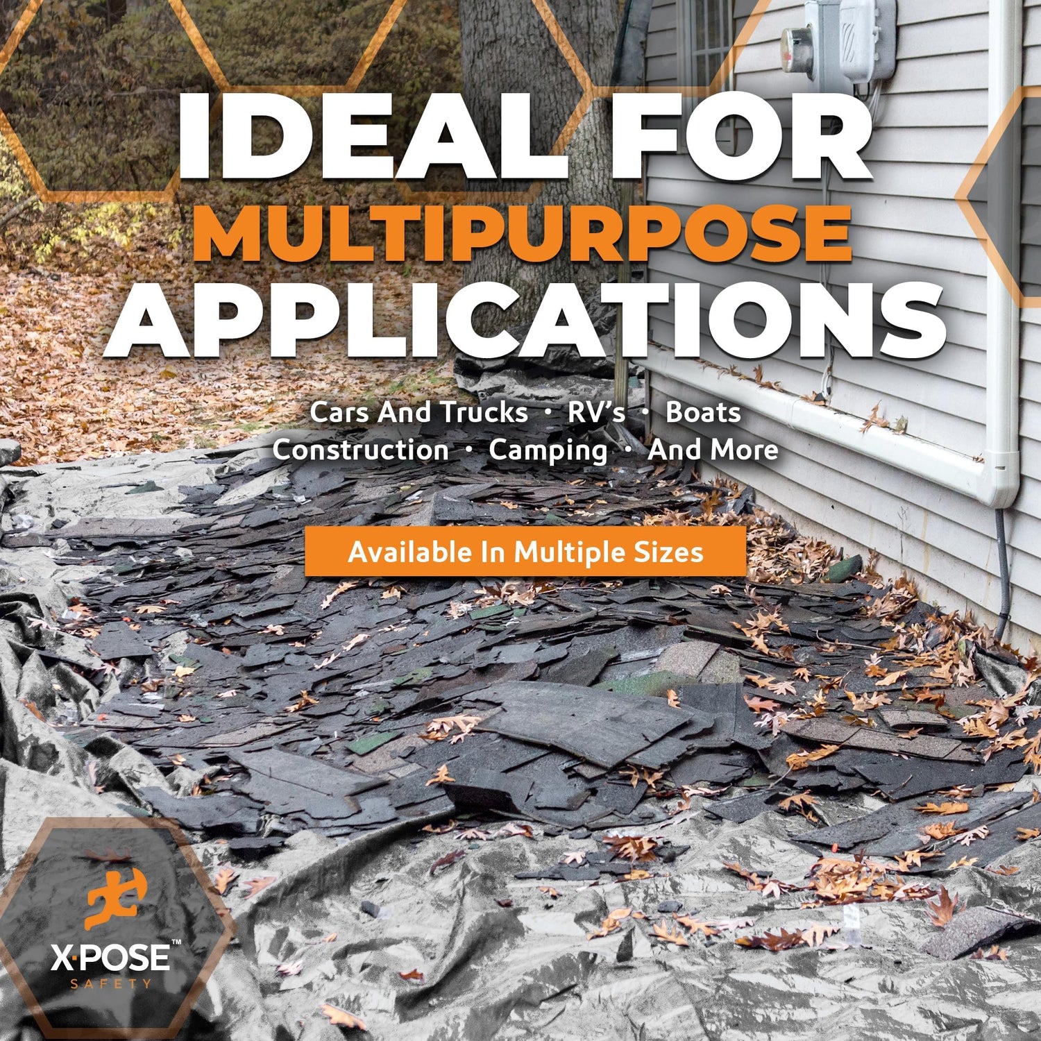 Heavy Duty Poly Tarp - 12' x 20' - 10 Mil Thick Waterproof, UV Blocking Protective Cover - Reversible Silver and Black - Laminated Coating - Grommets Xpose Safety