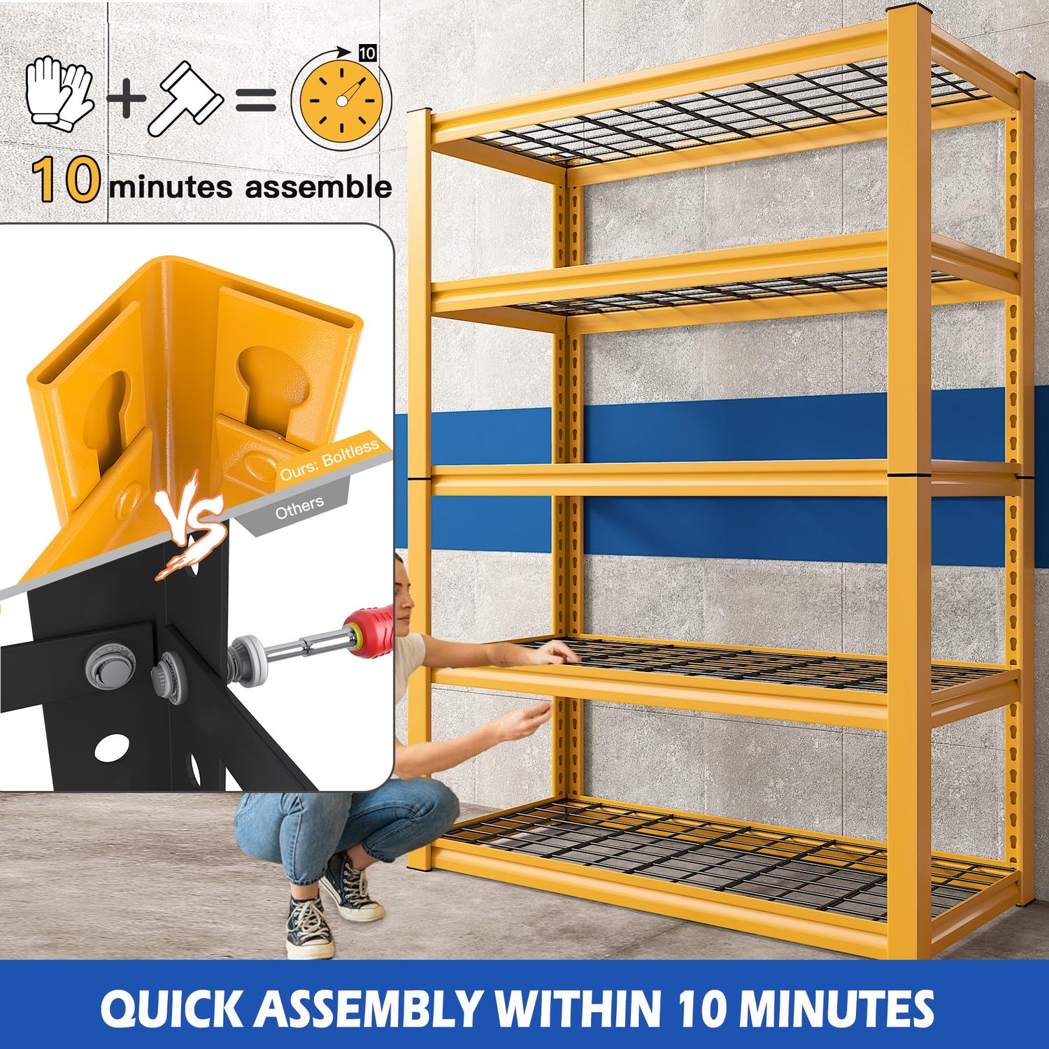 REIBII 40" W Garage Shelving Heavy Duty Storage Shelves Load 2000LBS Heavy Duty Shelving Adjustable 5 Tier Wire Metal Shelves for Storage Rack Pantry REIBII